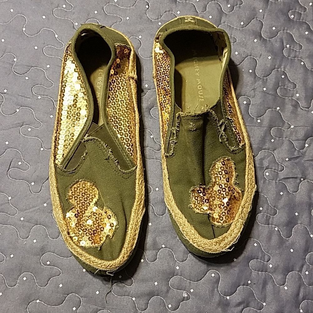 Mickey Mouse olive and tan slip on shoes size 9